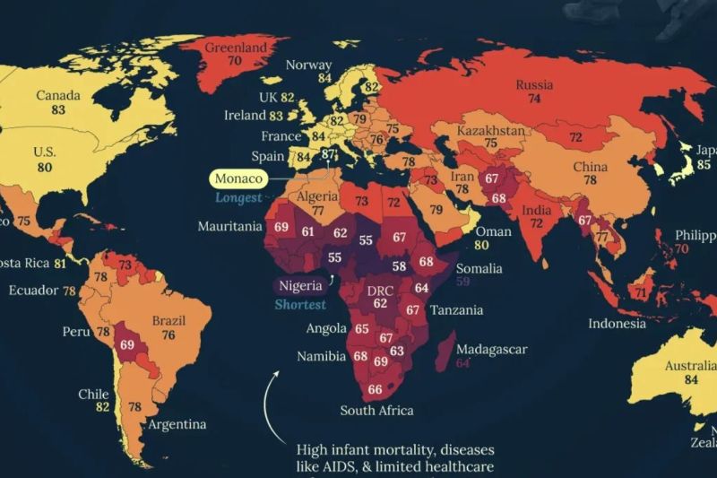 HARTĂ Speranța de viață în România, comparabilă cu Marocul și Brazilia / Care este durata medie de viață în funcție de țară. Un stat european conduce clasamentul