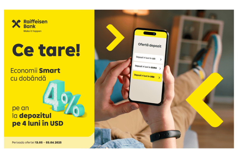 Oferte atractive pentru economisire, schimburi valutare fără limite și Smart Hour cu curs BNR în aplicația de mobile banking a Raiffeisen Bank