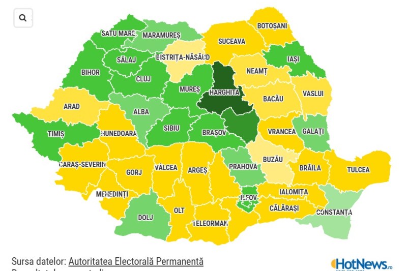 Rezultate surprinzătoare în județele din România: Nicușor Dan, peste 90% din voturi, iar George Simion, punctează în Gorj