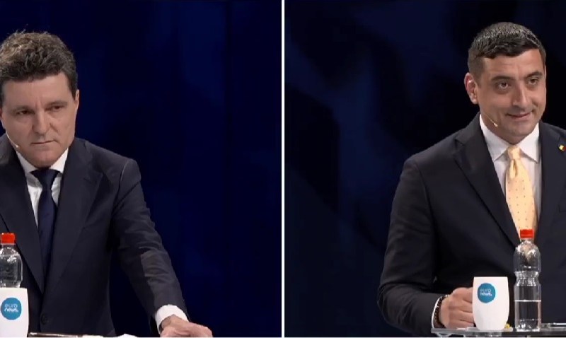 VIDEO Discuții tensionate între candidați pe tema cursului euro. George Simion: „Mai lipsea să fiu acuzat de nealegerea noului papă” / Nicușor Dan: „Să evităm politicianismul”