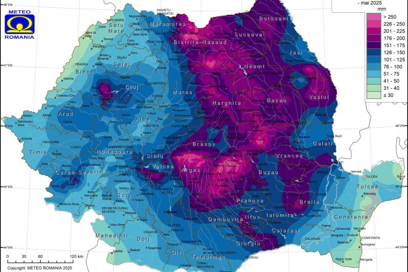 Luna mai a fost cu două grade Celsius mai rece în România decât media obișnuită, stabilind recorduri de precipitații mai vechi de un secol.