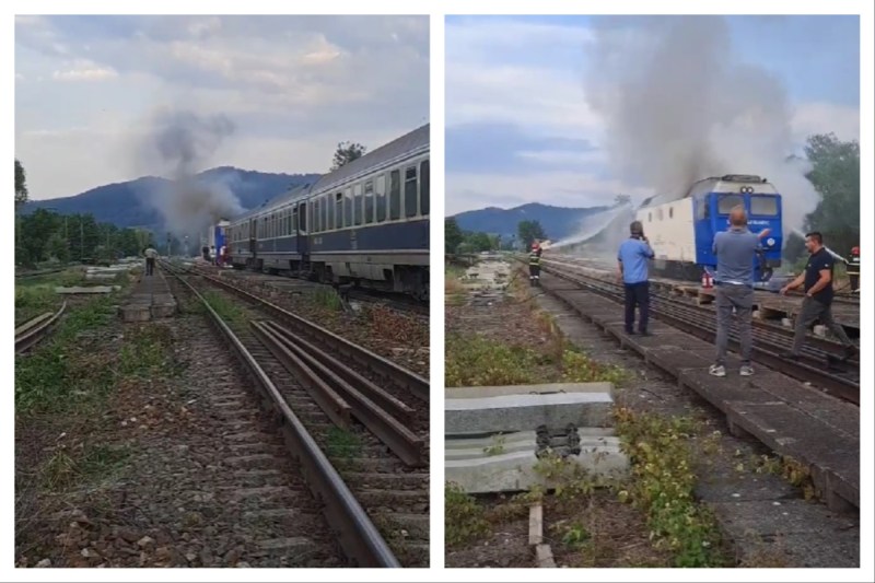 VIDEO: Incendiu la locomotiva unui tren de pasageri în Gara Băbuțeni