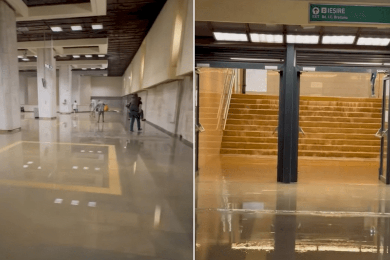 VIDEO Inundație la stația de metrou Piața Unirii 2 după o furtună puternică în București