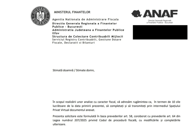 DOCUMENT Notificarea ANAF care a stârnit îngrijorări în rândul contabiliilor și contribuabililor: Amenzi considerabile și lipsa justificărilor legale
