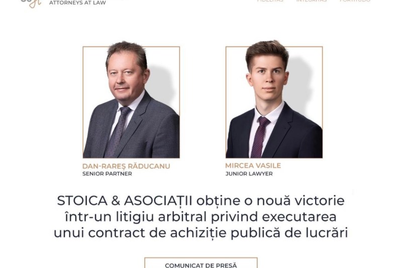 STOICA & ASOCIAȚII obține o victorie semnificativă într-un litigiu arbitral privind un contract de achiziție publică