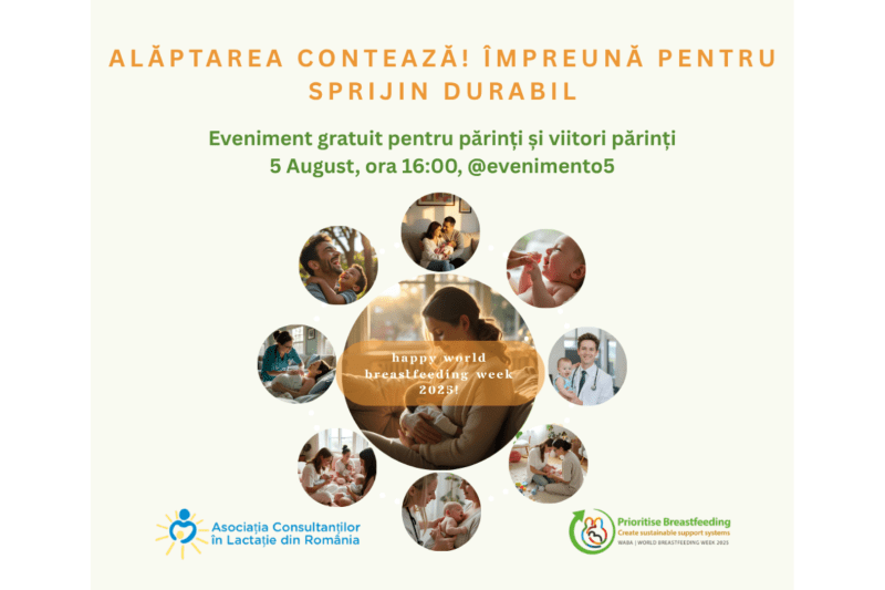 Asociația Consultanților în Lactație din România marchează Săptămâna Mondială a Alăptării 2025 cu un eveniment pentru părinți: „Alăptarea contează! Împreună pentru un sprijin durabil”