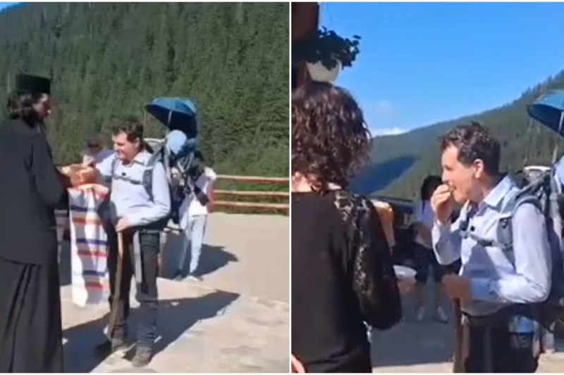 Video Nicușor Dan a efectuat un pelerinaj la Mănăstirea Arsenie Boca, întâmpinat de stareț cu pâine și sare